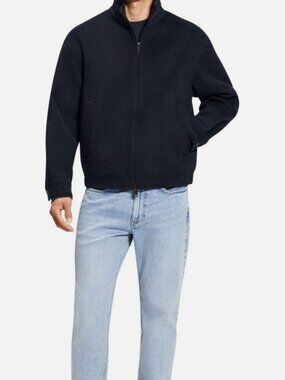 Theory Men's Blue Cashmere Stand Collar Long Sleeve Two-Way Zip Jacket Size XL